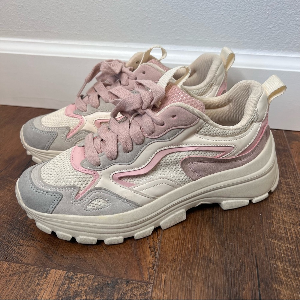 Zara Size EU 38/ US 8 Lug Sole Neutral/Pink/Gray/Beige Platform Sneakers